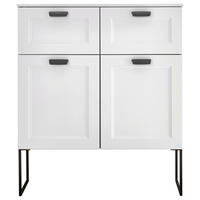 SEITENSCHRANK 100/116,4/37,2 cm  - Hellgrau/Schwarz, ROMANTIK / LANDHAUS, Holzwerkstoff/Metall (100/116,4/37,2cm) - Celina Home