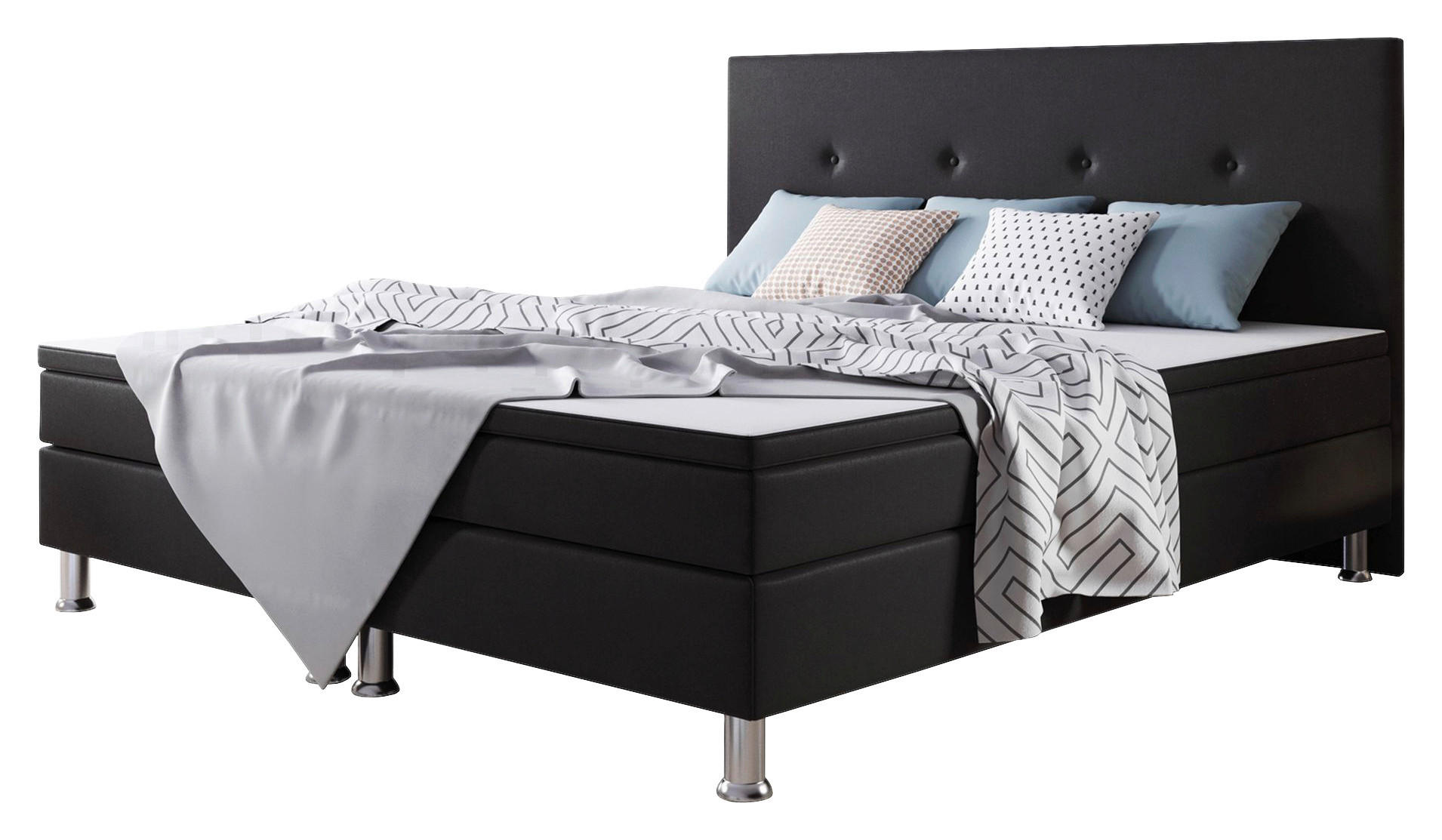 BOXSPRINGBETT  in Schwarz  - Silberfarben/Schwarz, KONVENTIONELL, Textil/Metall (180/115/210cm) - MID.YOU