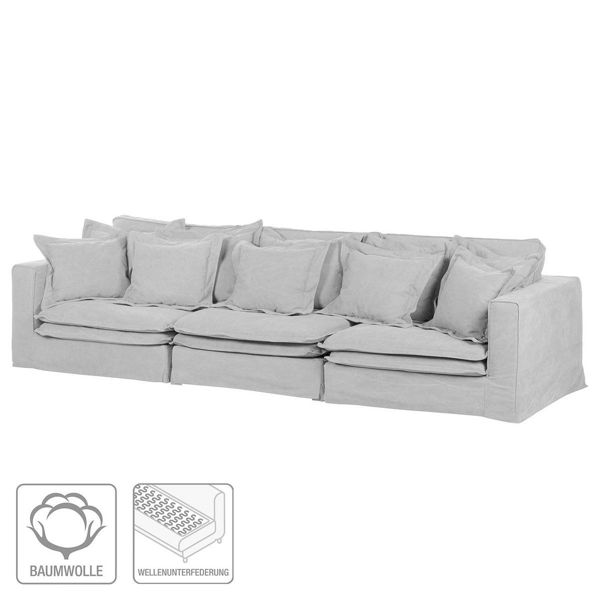 BIGSOFA Webstoff Hellgrau  - Hellgrau/Schwarz, Design, Kunststoff/Textil (338/90/119cm) - P & B