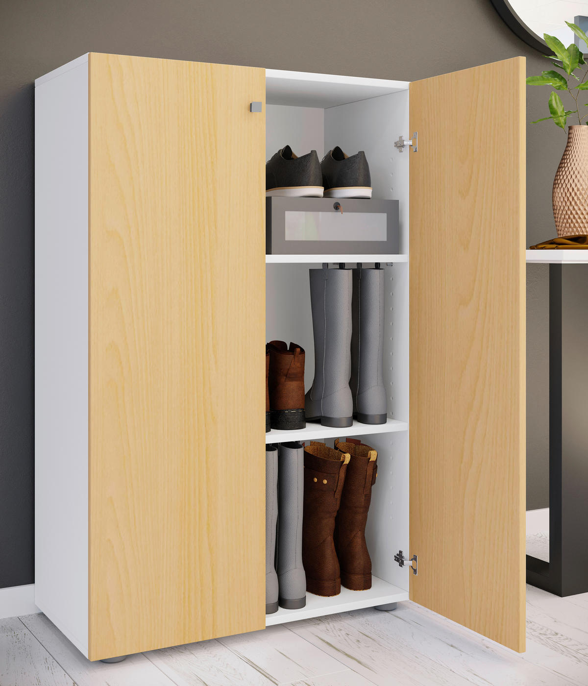 SCHUHSCHRANK Lona  in 70/110/39 cm  - Silberfarben/Buchefarben, Design, Holzwerkstoff/Kunststoff (70/110/39cm) - MID.YOU