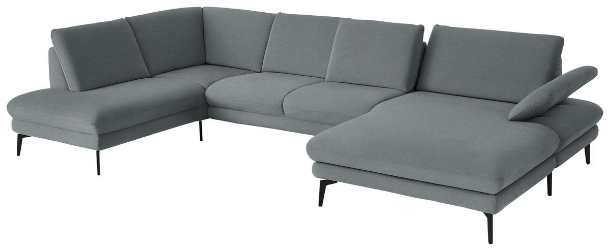 WOHNLANDSCHAFT  in Chenille, Flachgewebe Dunkelgrau  - Dunkelgrau/Schwarz, Design, Textil/Metall (208/344/180cm) - Dieter Knoll