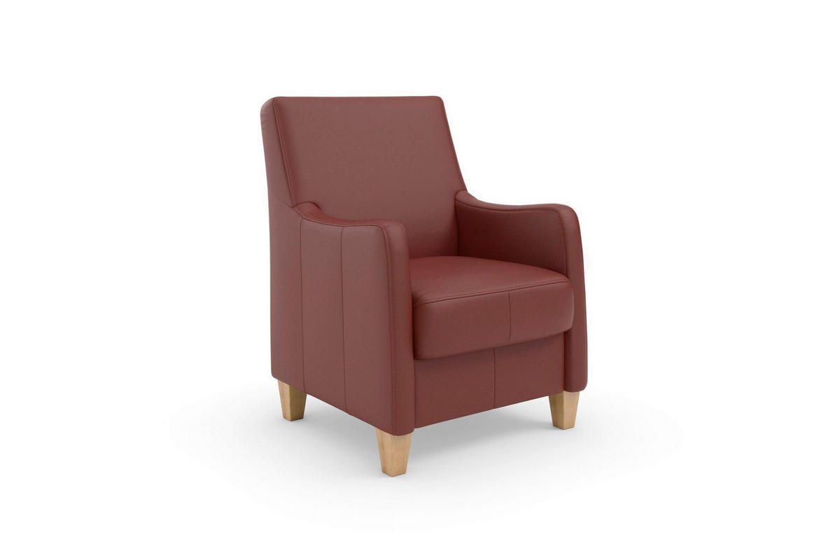 SESSEL in Echtleder Rotbraun  - Rotbraun/Eichefarben, Basics, Leder/Holz (70/93/75cm) - Sit & More