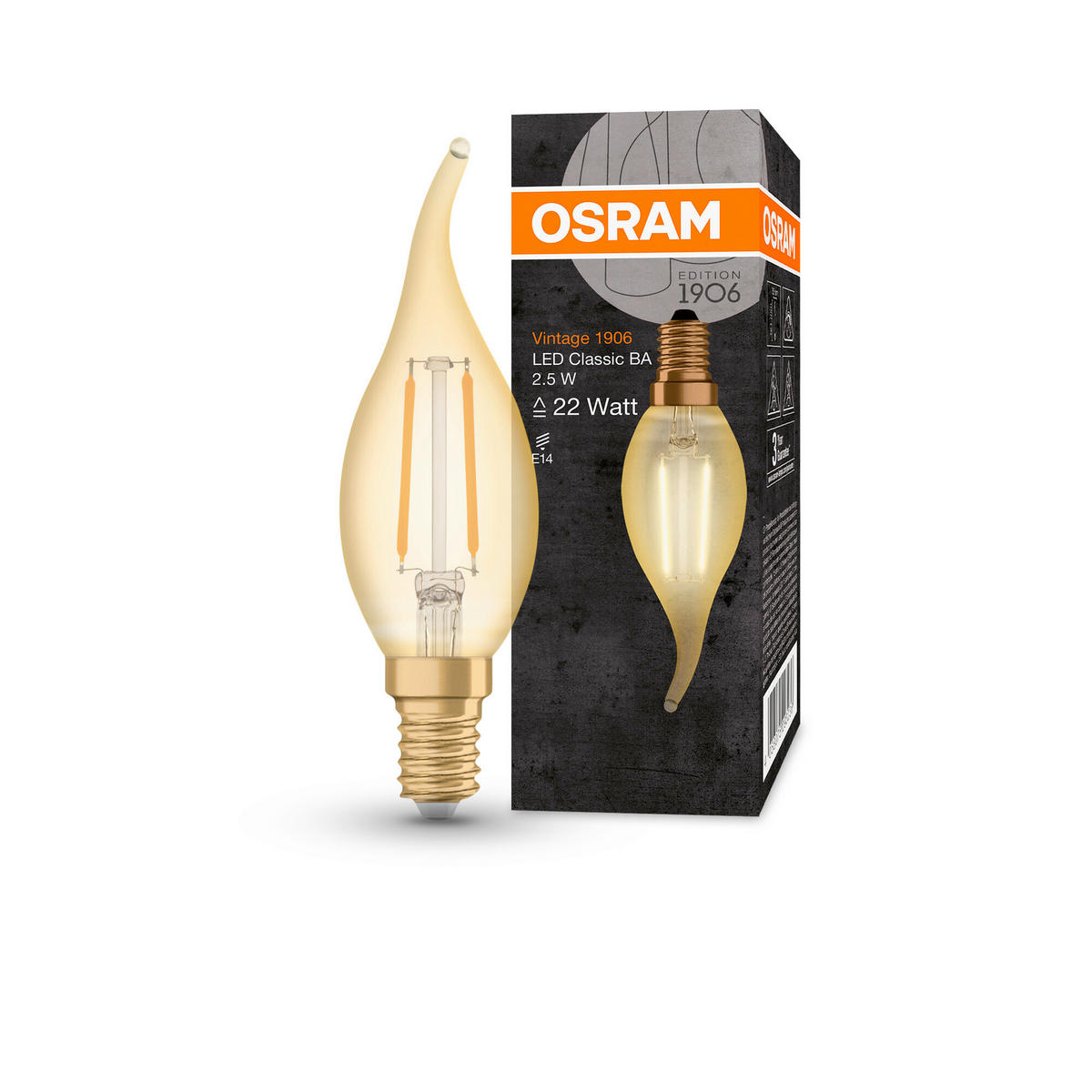 LED-LEUCHTMITTEL   E14 2,5 W 220 lm 2 Stück  - Goldfarben, Basics, Glas (3,5/12,1cm) - Osram