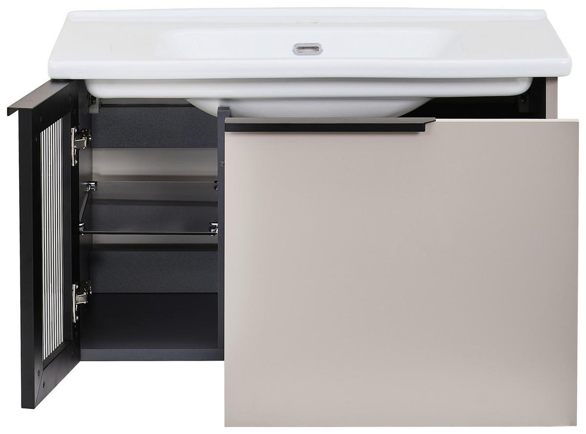 BADEZIMMER 3-teilig  in  - Weiß Hochglanz/Beige, MODERN, Glas/Holz (80/114/45cm) - MID.YOU