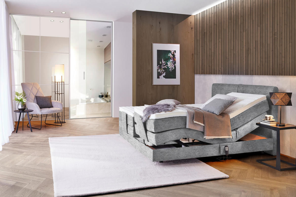 BOXSPRINGBETT 180/200 cm  in Grau  - Schwarz/Grau, Design, Kunststoff/Textil (180/200cm) - Hom`in