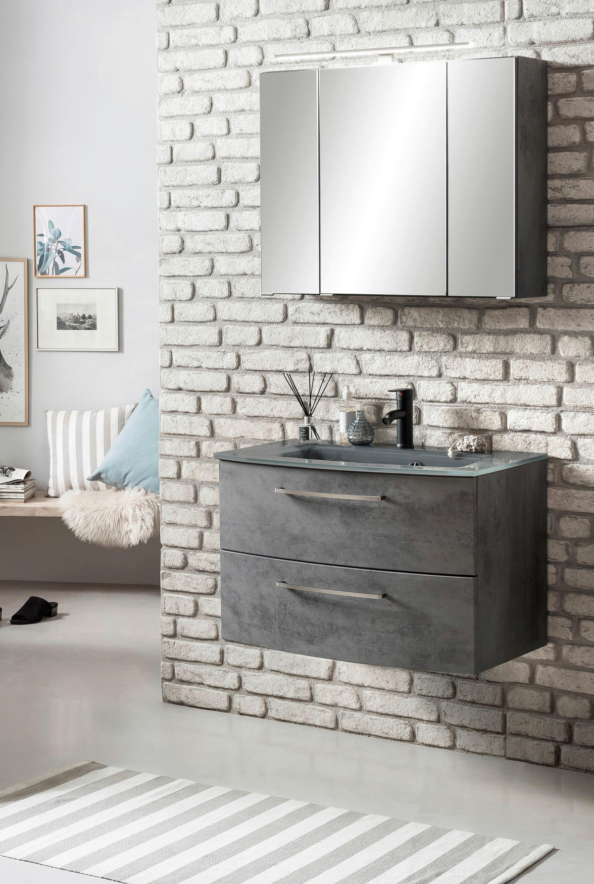 TVÄTTSTÄLL MED KOMMOD 80 cm  - mörkgrå/aluminiumfärg, Klassisk, metall/trämaterial (80cm) - Held