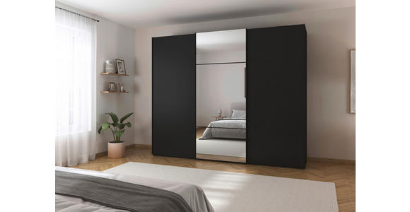 SCHWEBETÜRENSCHRANK 271/223/68 cm 3-türig Schwarz - Schwarz, KONVENTIONELL, Glas/Holzwerkstoff (271/223/68cm) - Novel
