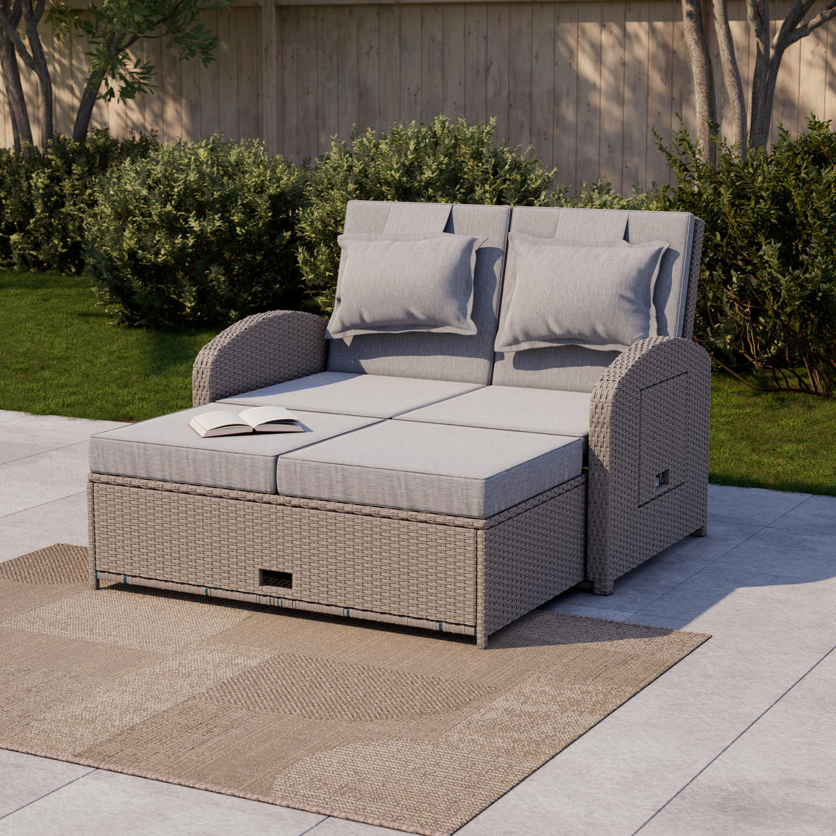 LOUNGESOFA 126/110/95/30,5/82/64 cm Stahl  - Grau, MODERN, Kunststoff/Textil (126/110/95/30,5/82/64cm) - Ambia Garden