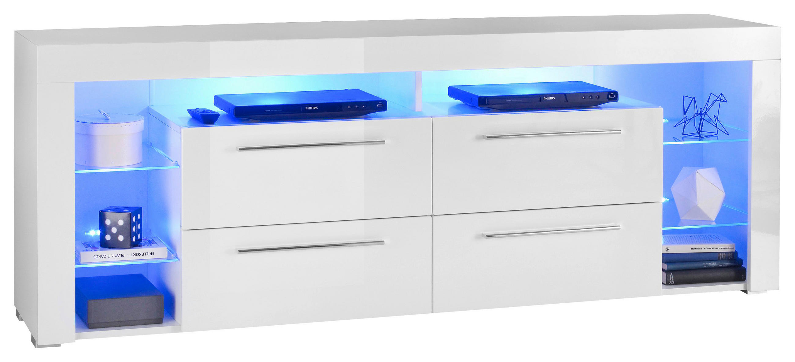 TV-ELEMENT 179/67/44 cm  - Weiss/Alufarben, Design, Glas/Holzwerkstoff (179/67/44cm) - MID.YOU