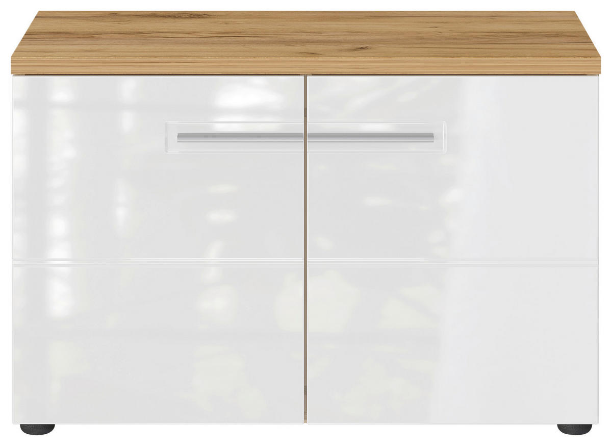 SCHUHBANK Weiß, Eichefarben  - Eichefarben/Silberfarben, MODERN, Holzwerkstoff/Metall (75/50/41cm) - Germania