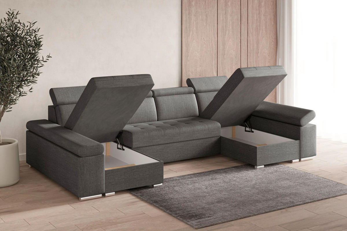 WOHNLANDSCHAFT TORONTO U Grau Webstoff  - Silberfarben/Grau, Design, Textil (168/330/168cm) - MID.YOU