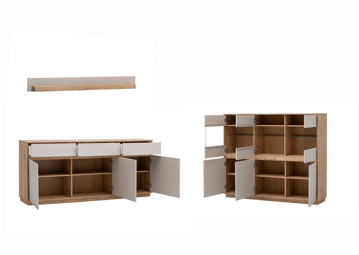 WOHNWAND 3-teilig  in Eiche Artisan   - Kaschmir/Eiche Artisan, Design, Glas/Holzwerkstoff - MID.YOU