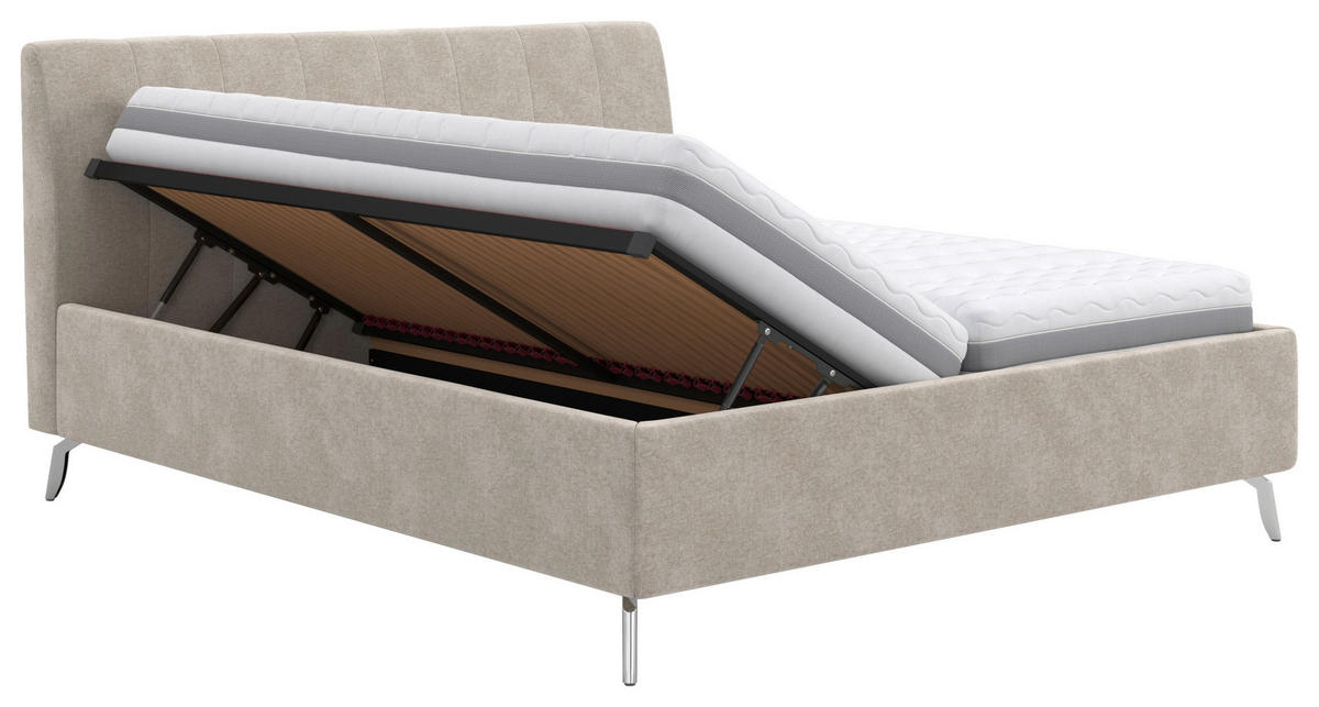 KÁRPITOZOTT ÁGY 180/200 cm  bézs  - bézs/fekete, Basics, faalapú anyag/textil (180/200cm) - Carryhome