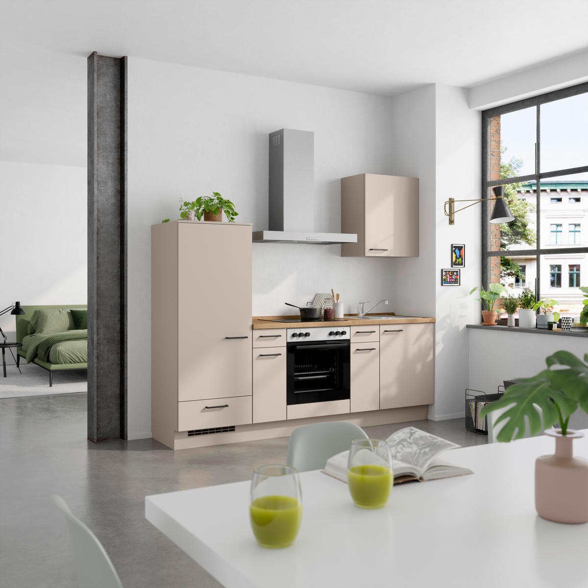KÜCHENBLOCK Easytouch 240 cm  in Eichefarben, Sandfarben  - Sandfarben/Eichefarben, MODERN, Holzwerkstoff/Metall (240cm) - Nobilia