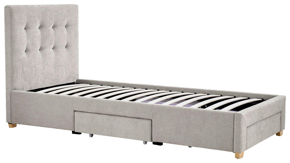 POLSTERBETT 90/200 cm, inkl. gepolstertes Kopfteil, Lattenrost, Bettschubladen,  in Beige  - Beige/Naturfarben, Design, Holz/Textil (90/200cm) - Boxxx