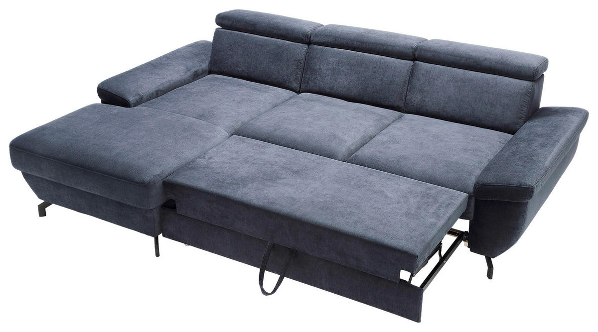 ECKSOFA RIMA Dunkelblau Velours  - Silberfarben/Dunkelblau, MODERN, Textil/Metall (182/262cm) - Trendmanufaktur