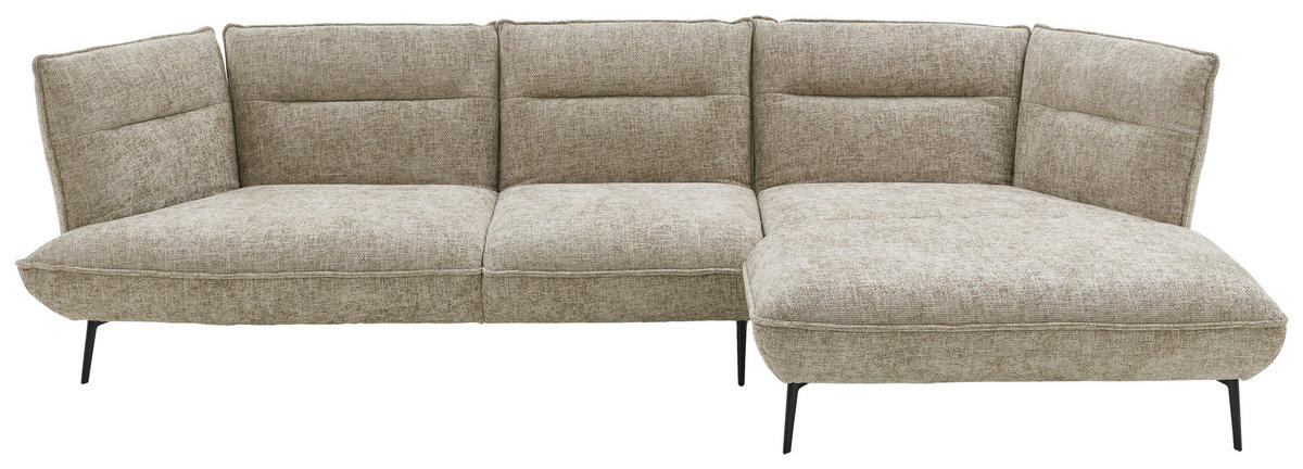 ECKSOFA in Flachgewebe Taupe  - Taupe/Schwarz, Design, Textil/Metall (339/153cm) - Moderano