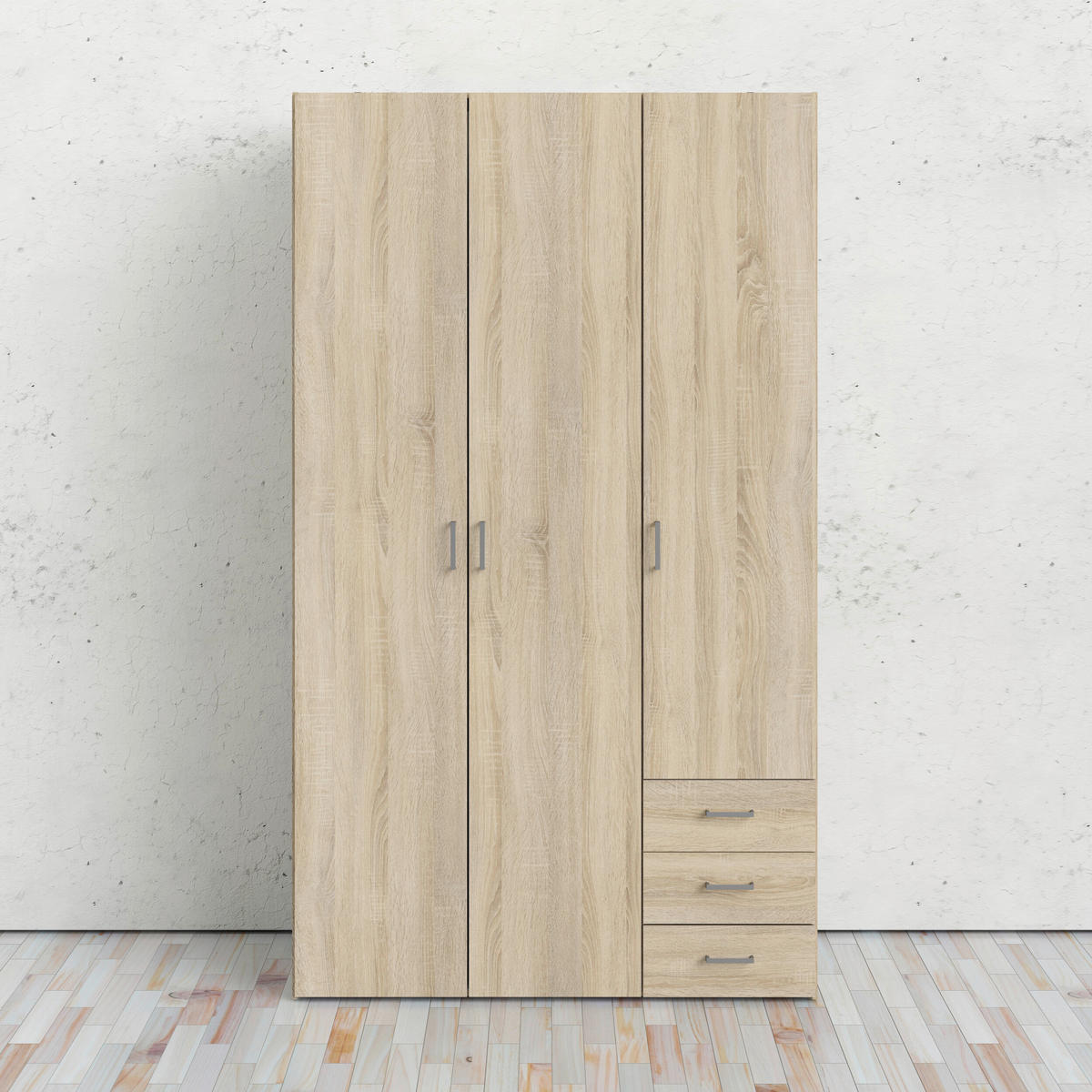OMARA ZA OBLAČILA, barve hrasta  - srebrne barve/barve hrasta, Basics, kovina/leseni material (115,8/200,4/49,5cm) - MID.YOU