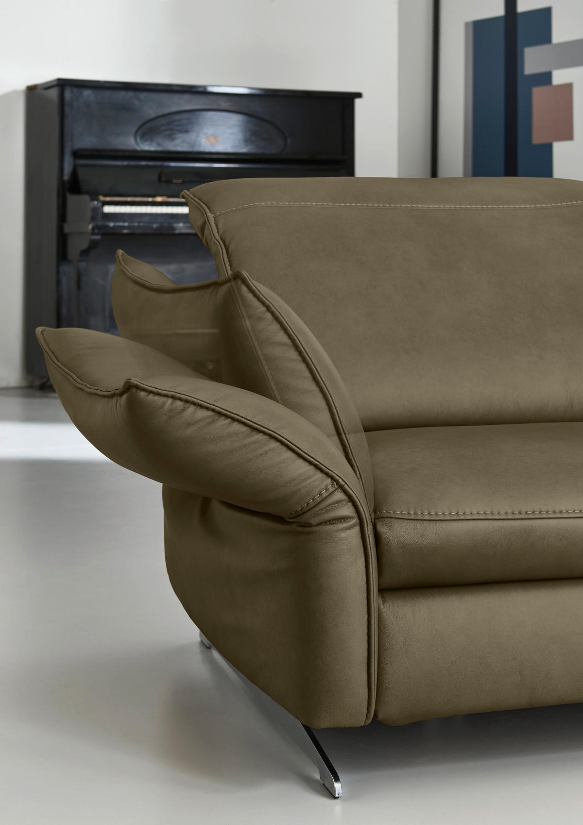 ECKSOFA in Echtleder Mokka  - Edelstahlfarben/Mokka, Design, Leder/Metall (292/258cm) - Hukla