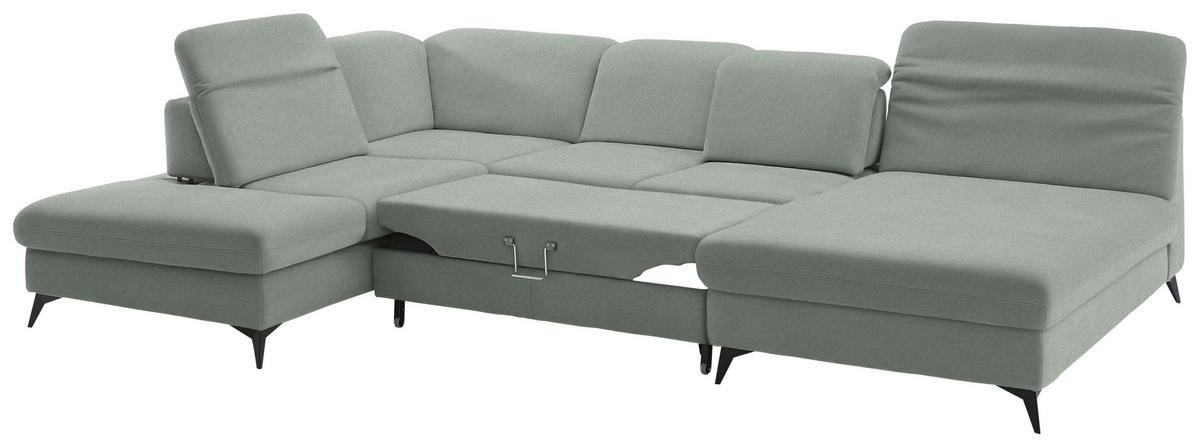 WOHNLANDSCHAFT Chenille Hellgrau  - Hellgrau/Schwarz, Design, Textil/Metall (255/369/198cm) - Beldomo Style