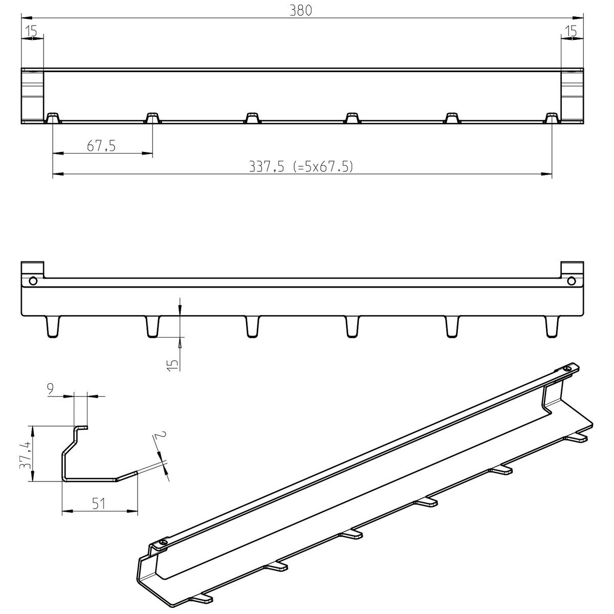 HAKENLEISTE  in Schwarz  - Schwarz, Basics, Metall (25/3,8/4,4cm) - HKT