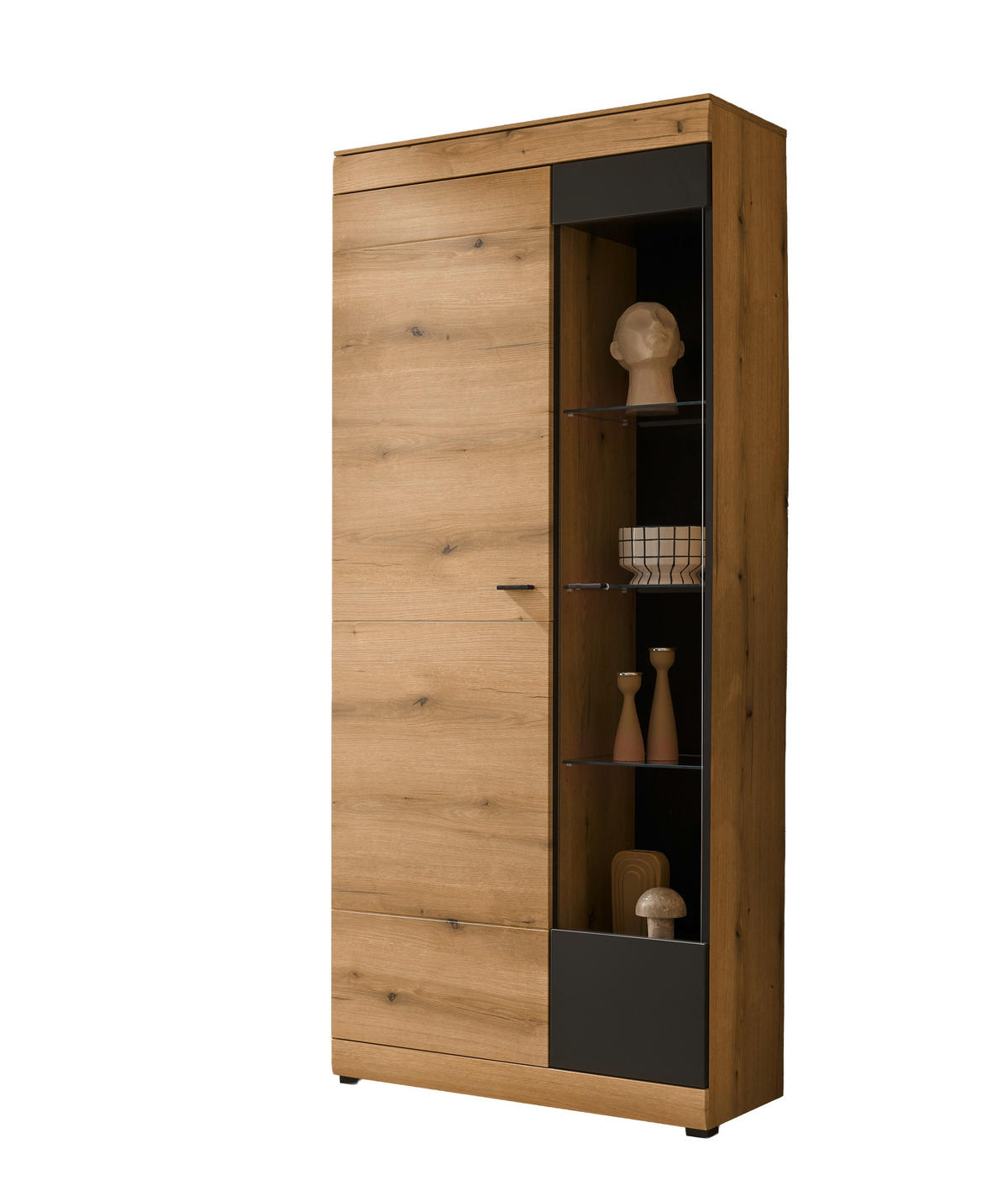 VITRINE  in Graphitfarben, Eichefarben - Eichefarben/Schwarz, Design, Holzwerkstoff/Metall (90/201/35cm) - MID.YOU