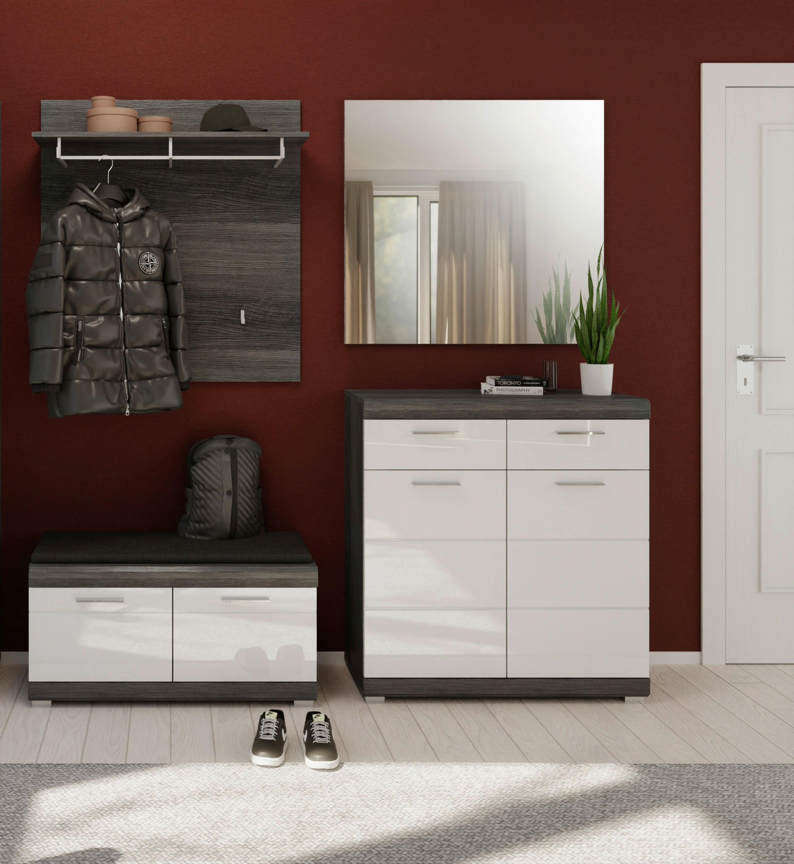 GARDEROBE 4-teilig  in 195/197/40 cm  - Weiß, Design, Glas/Holzwerkstoff (195/197/40cm) - MID.YOU