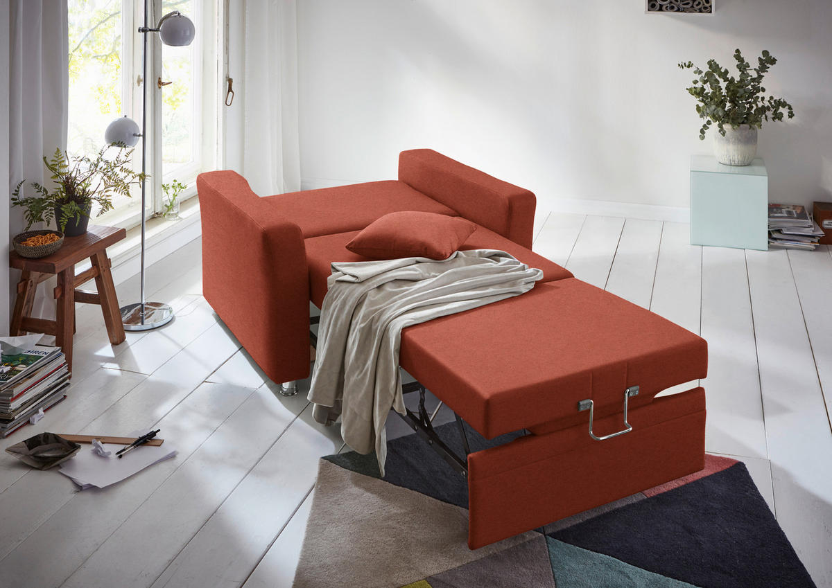 SCHLAFSOFA Chenille Rotorange  - Chromfarben/Rotorange, KONVENTIONELL, Textil/Metall (186/90/100cm) - Beldomo Style