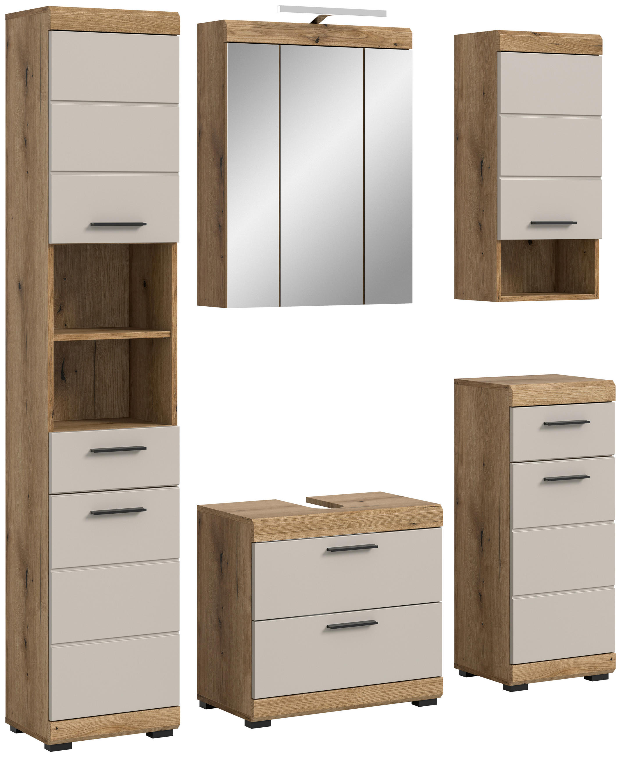 BADEZIMMER 5-teilig  in 134 cm  - Kaschmir/Schwarz, MODERN, Glas/Holzwerkstoff (134cm) - MID.YOU