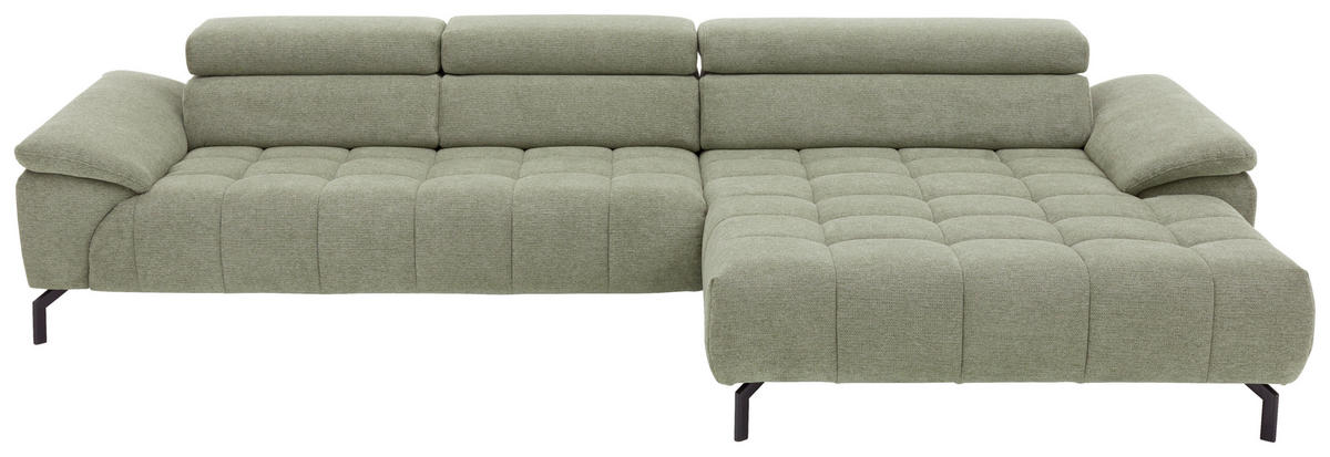 ECKSOFA in Webstoff Grün  - Schwarz/Grün, Design, Textil/Metall (329/190cm) - Beldomo Style