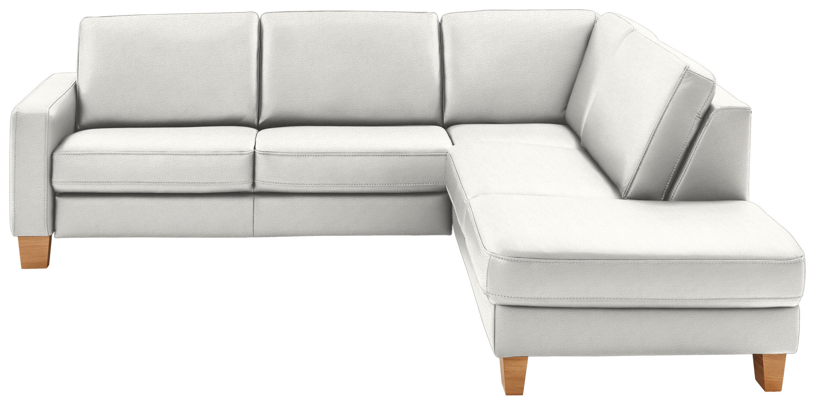 ECKSOFA in Echtleder Weiss  - Eiche Bianco/Weiss, Konventionell, Leder/Holz (257/235cm) - Valdera