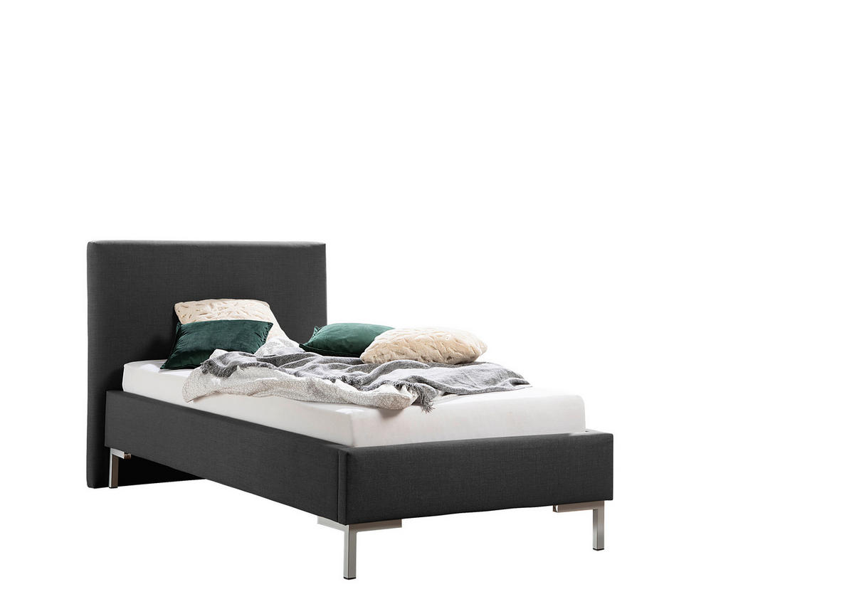 POLSTERBETT 100/200 cm,  in Anthrazit,  - Anthrazit/Silberfarben, MODERN, Textil/Metall (100/200cm) - Livetastic