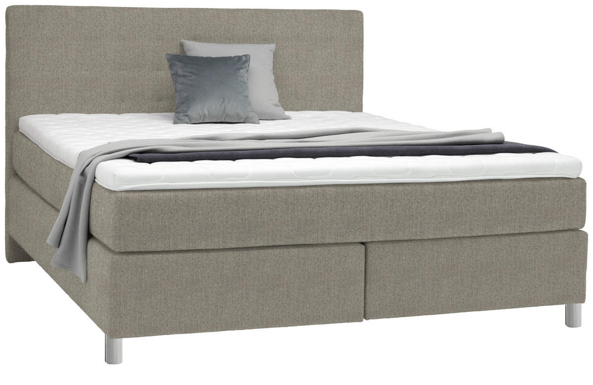 BOXSPRINGBETT 180/200 cm  in Greige  - Chromfarben/Greige, Konventionell, Kunststoff/Textil (180/200cm) - Voleo