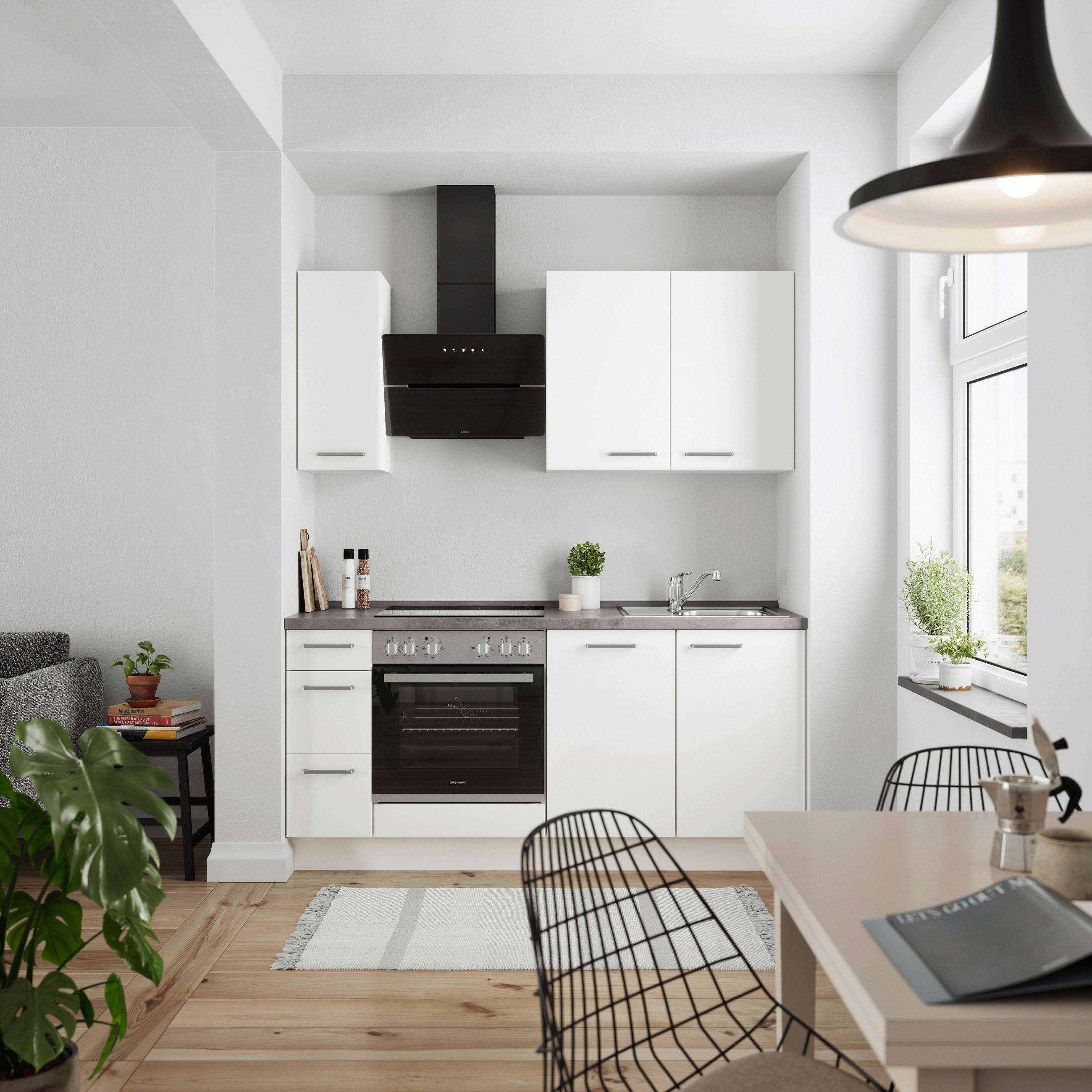 KÜCHENLEERBLOCK 180 cm   Grau, Weiss  - Weiss/Edelstahlfarben, Modern, Holzwerkstoff/Metall (180cm) - Nobilia