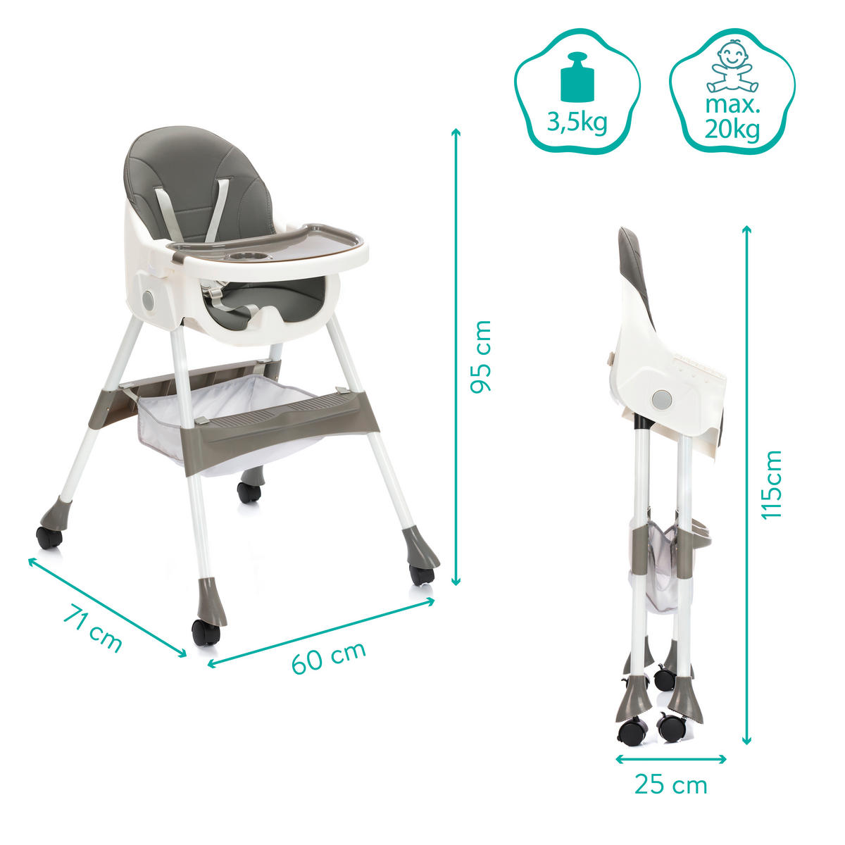 HRANILICA  Finn  - siva/bela, Osnovno, metal/tekstil (71/60/95cm) - Fillikid
