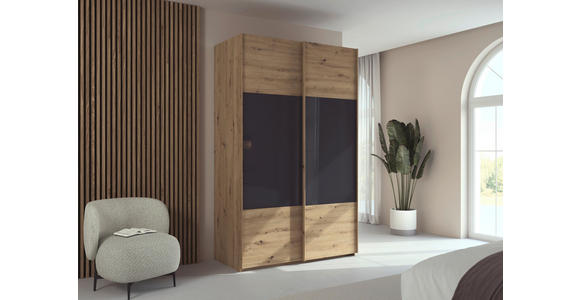 SCHWEBETÜRENSCHRANK 137/223/68 cm 2-türig Schwarz, Eiche Artisan  - Eichefarben/Schwarz, Design, Glas/Holzwerkstoff (137/223/68cm) - Xora