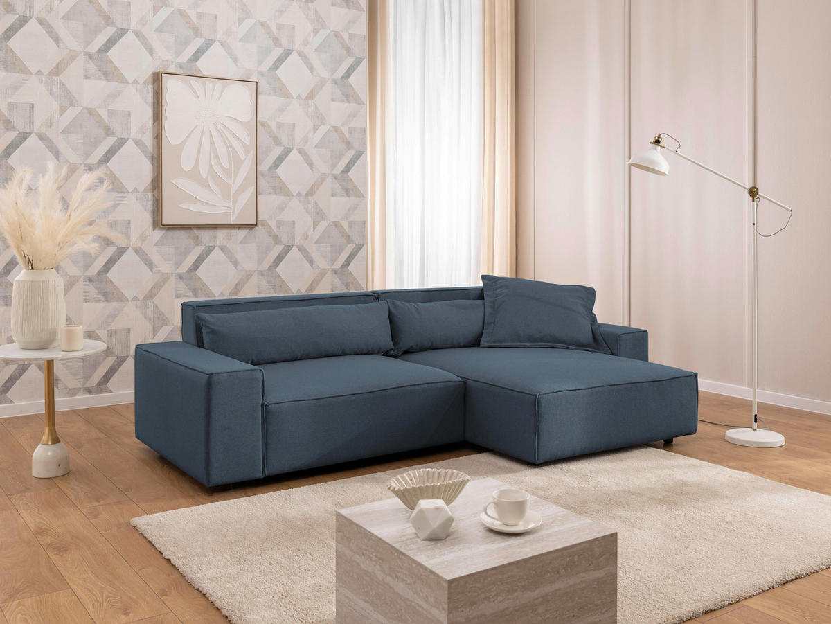 ECKSOFA Curduroy in Webstoff Blau Rückenkissen  251/142 cm  - Blau/Schwarz, Design, Kunststoff/Textil (251/142cm) - P & B