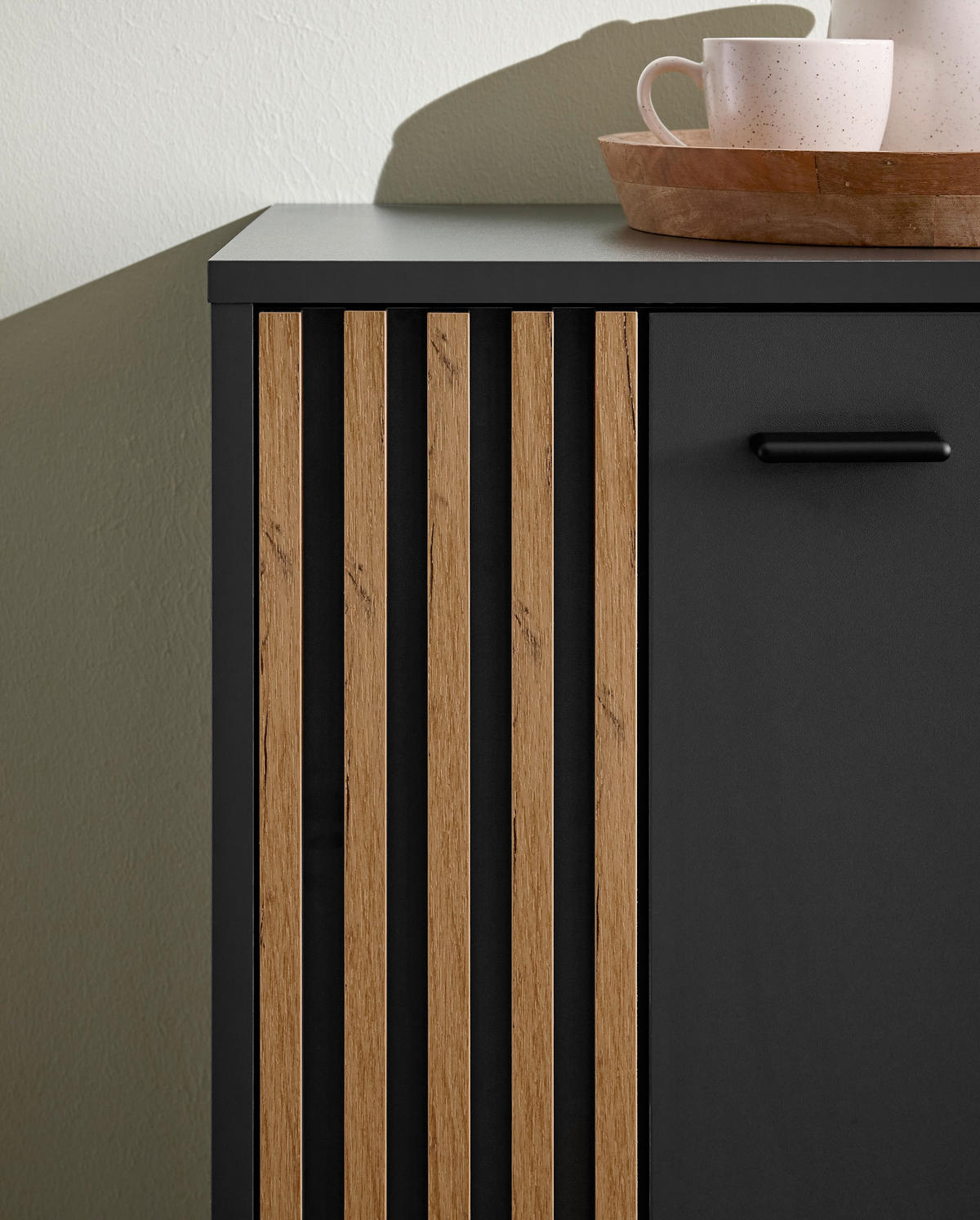KOMODA, antracit, barve hrasta  - črna/barve hrasta, Design, kovina/umetna masa (80/86/38cm) - Xora