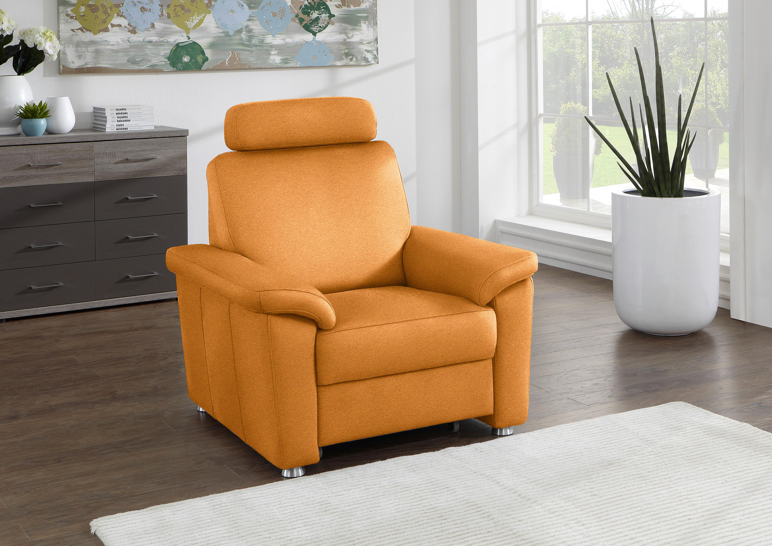 FERNSEHSESSEL in Webstoff Currygelb  - Currygelb/Silberfarben, Konventionell, Textil/Metall (102/91/91-159cm) - Beldomo System