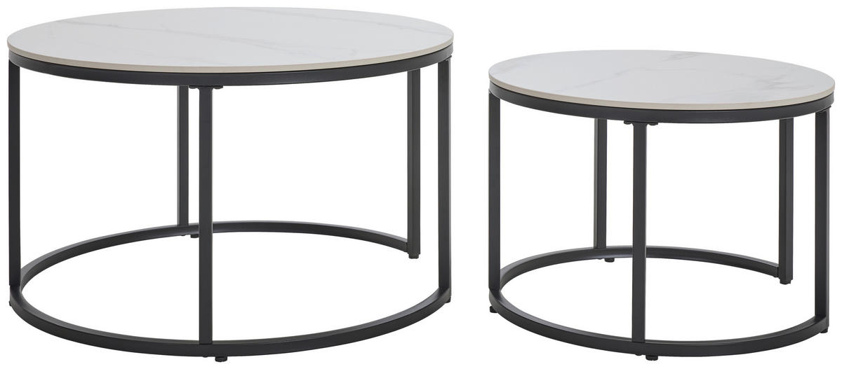 SADA KONFERENČNÍCH STOLKŮ, černá, bílá, kov, keramika, 80/60/46/40/80/60 cm - bílá/černá, Design, kov/keramika (80/60/46/40/80/60cm) - Livetastic