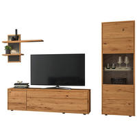 WOHNWAND  in Buchefarben  299/184/47,1 cm  - Buchefarben/Schwarz, Natur, Glas/Holz (299/184/47,1cm) - Valdera