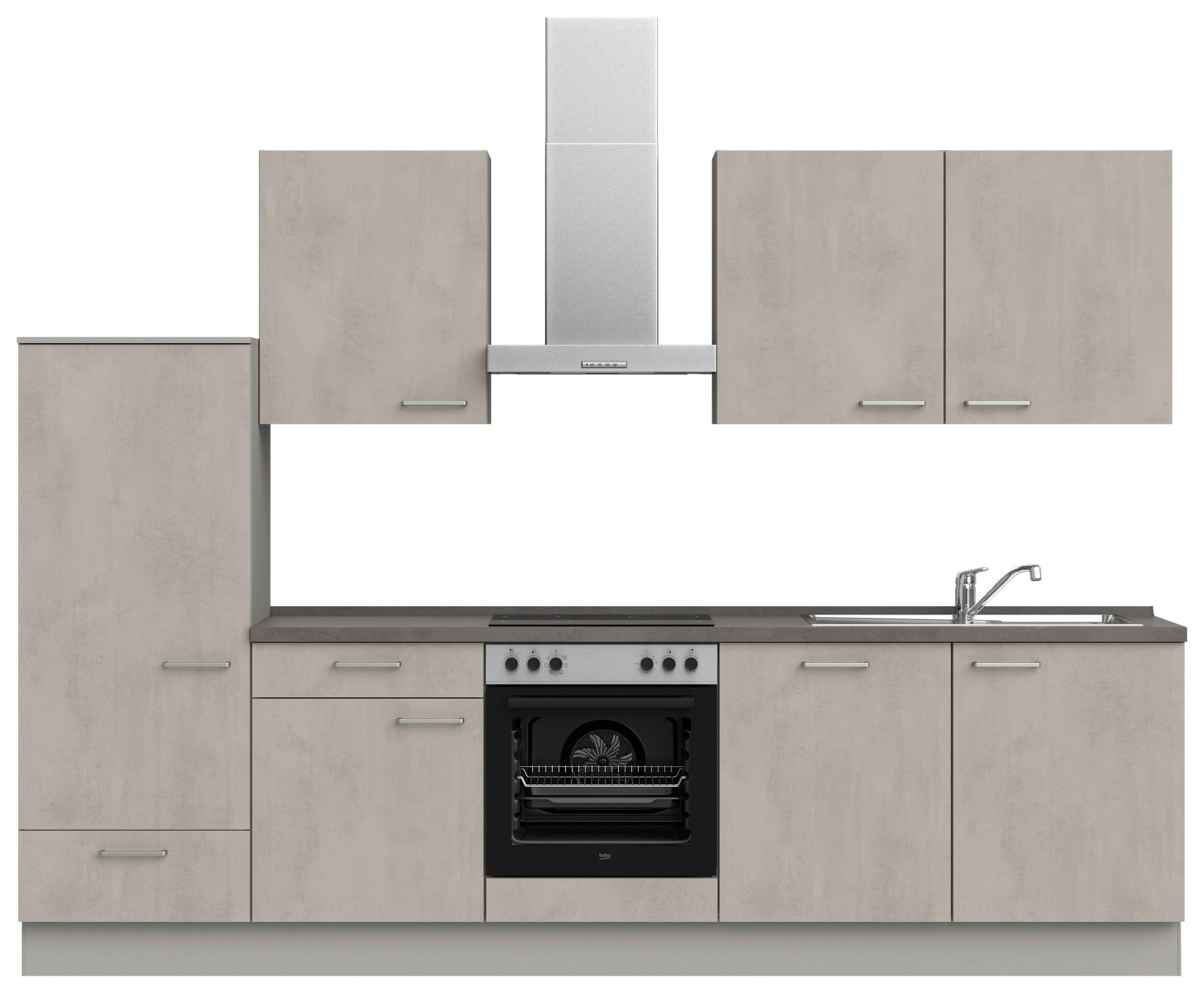 KÜCHENBLOCK 300 cm   in Grau, Schieferfarben  - Schieferfarben/Edelstahlfarben, MODERN, Holzwerkstoff/Metall (300cm) - Nobilia
