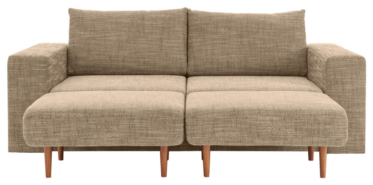ZWEISITZER-SOFA inkl. Hocker Webstoff Braun, Beige  - Beige/Schwarz, Design, Kunststoff/Textil (172/96/107cm) - LOOKS by W.Joop