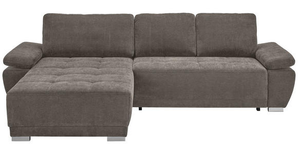 ECKSOFA Taupe Chenille Rückenkissen, Bettkasten, Schlaffunktion, Rücken echt, Armteilverstellung, Liegefläche im Originalstoff  - Taupe/Silberfarben, KONVENTIONELL, Holz/Textil (187/293cm) - Carryhome