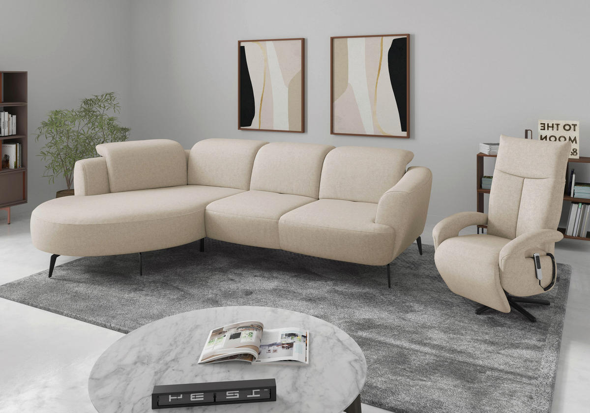 ECKSOFA in Flachgewebe Creme  199/309 cm  - Creme/Schwarz, KONVENTIONELL, Textil/Metall (199/309cm) - Sit & More