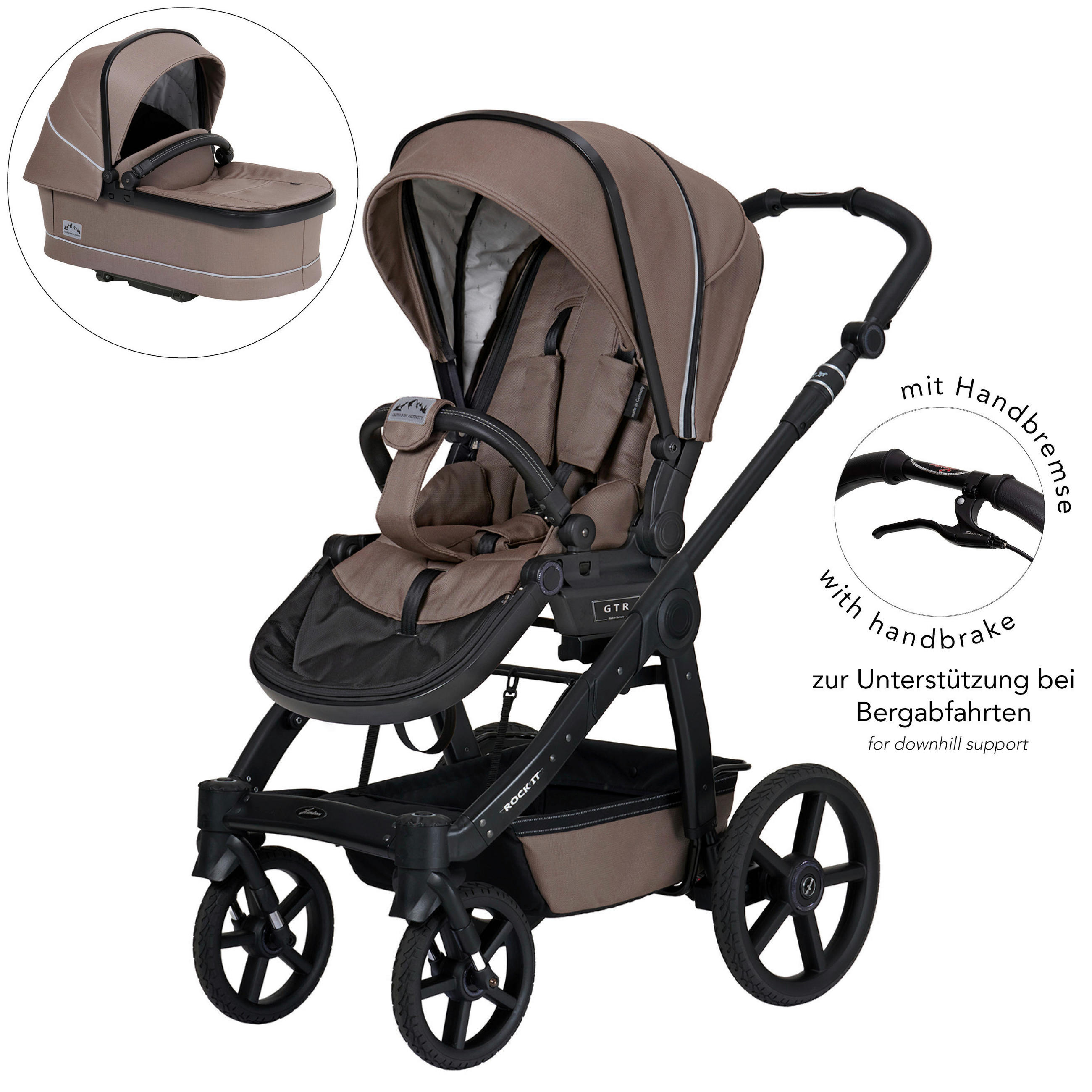 KINDERWAGENSET ROCK IT HB Outdoor - Schwarz/Cappuccino, Basics, Textil/Metall (102/58/120cm) - Hartan