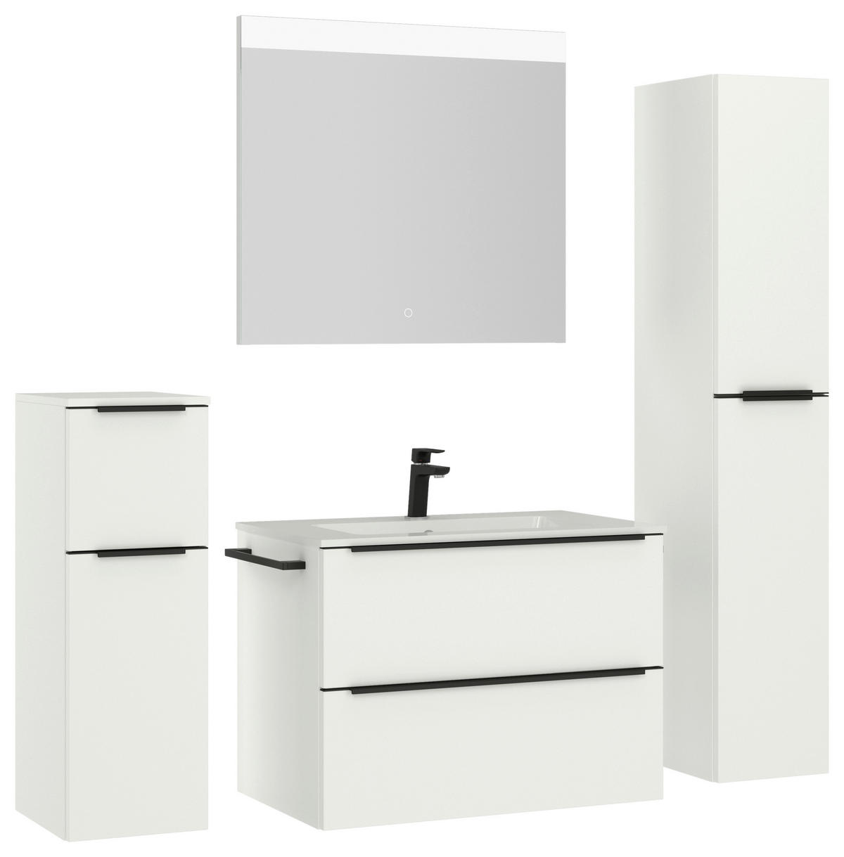 BADEZIMMER 5-teilig  in 141 cm  - Schwarz/Weiß, MODERN, Holzwerkstoff/Stein (141cm) - Nobilia