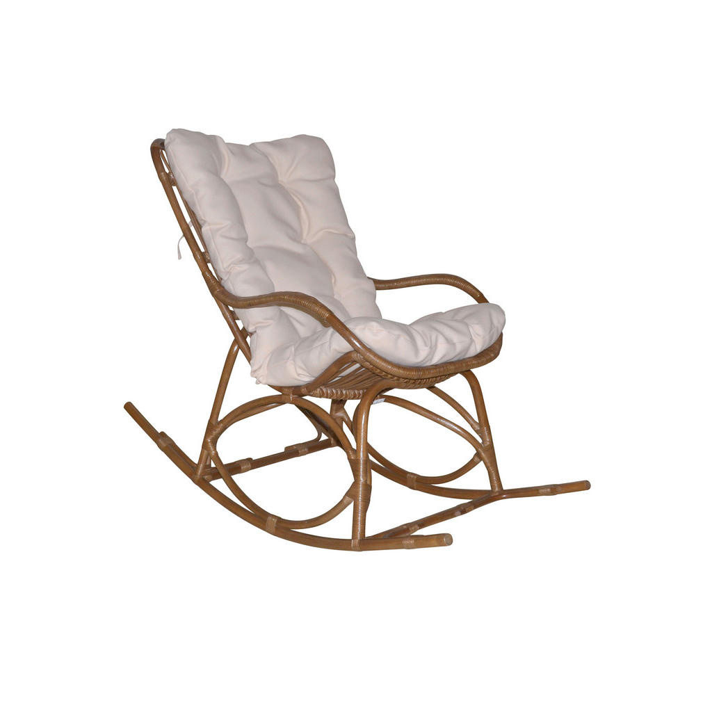 Thumbnail - Mid.you Schaukelstuhl, Braun, Holz, Rattan, massiv, Uni, Füllung: Vlies, 65x96x122 cm, Schaukelfunktion, inklusive Armle...