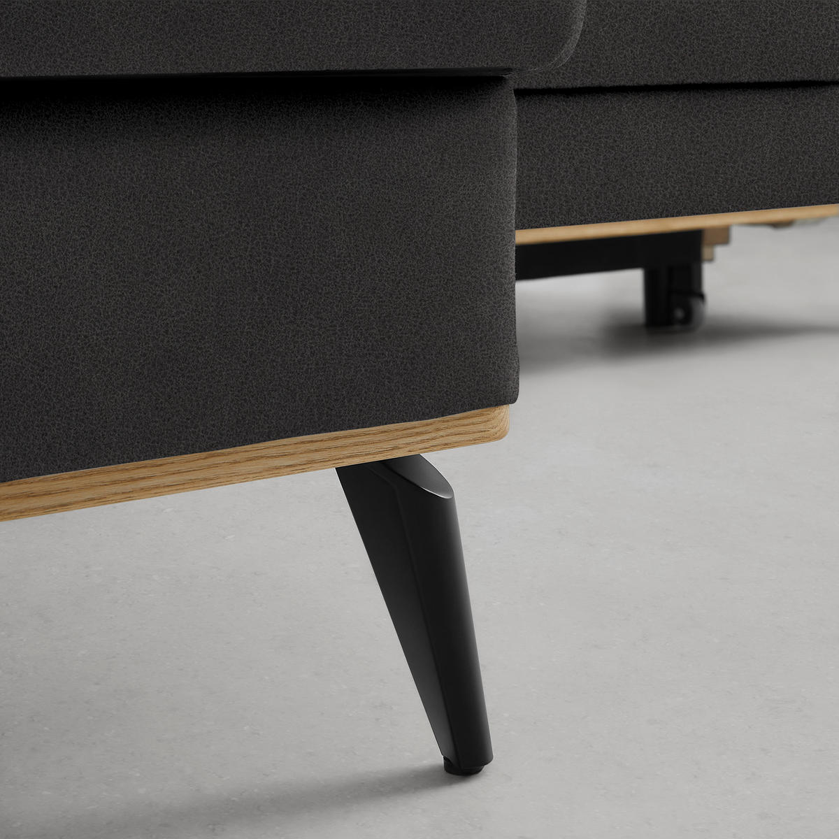 ECKSOFA in Lederlook, Mikrofaser Dunkelgrau  - Dunkelgrau/Schwarz, Konventionell, Holz/Textil (167/234cm) - MID.YOU