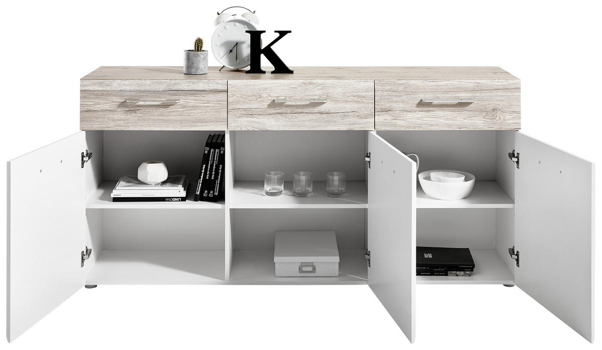 COMODĂ CU UȘI 175/85/44 cm  - alb/culoare lemn stejar, Design, plastic/material pe bază de lemn (175/85/44cm) - Carryhome